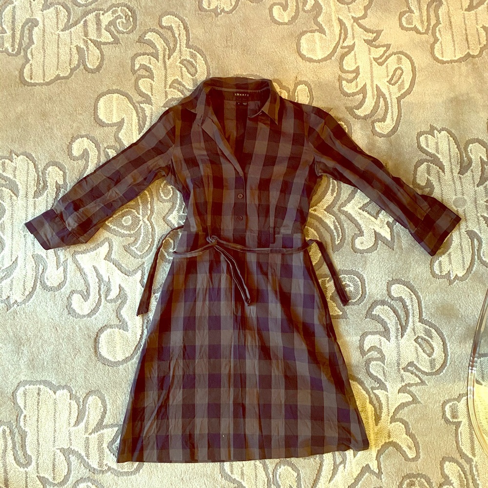 Theory blue gray plaid skirt dress